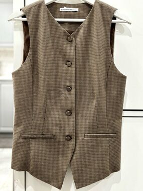 Abercrombie & Fitch Tan/Brown Houndstooth Button Vest